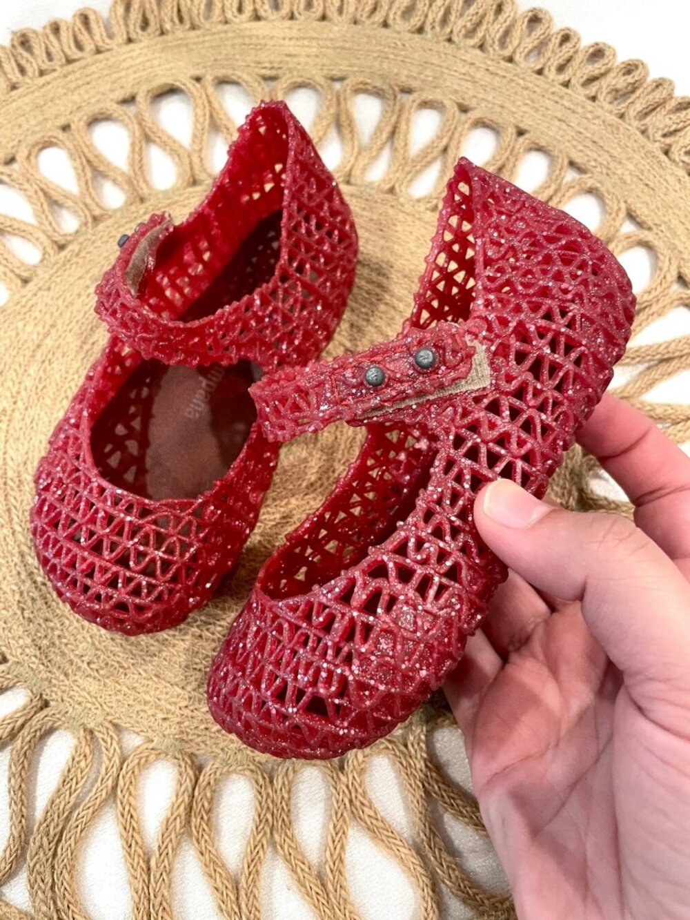 Mini Melissa x Campana Red Glitter Flat Size 8C Kidcore Y2K Girly Pop - Picture 2 of 10